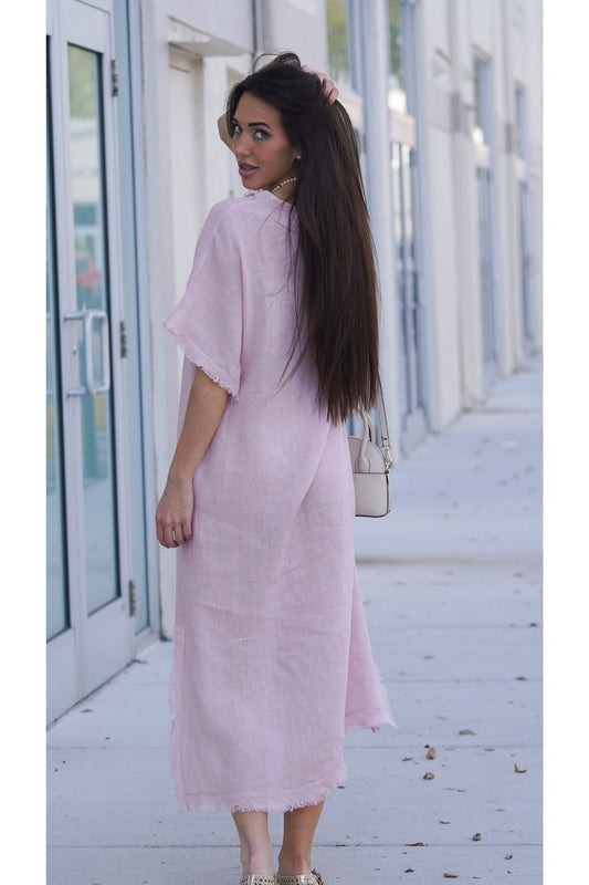 Vestido Alcides Rosa lino miam