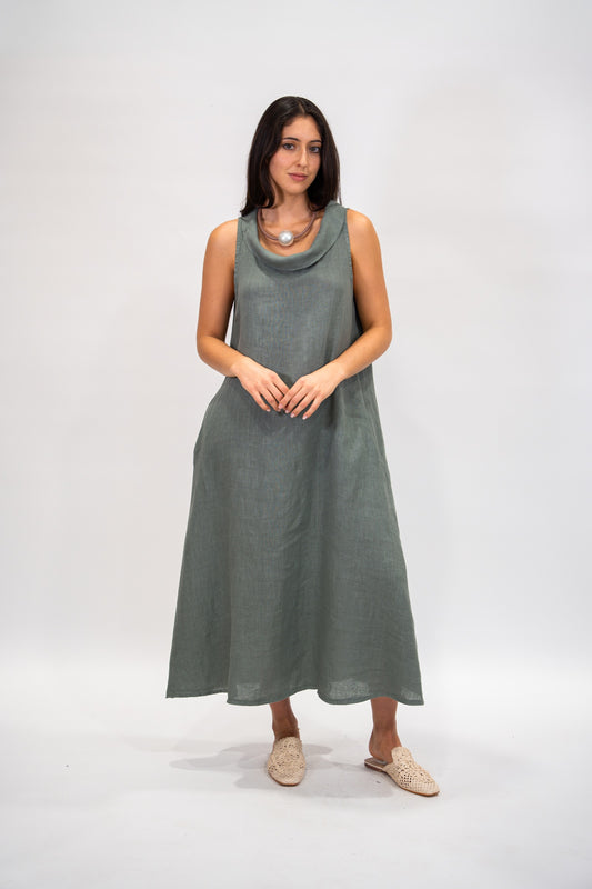 Vestido Dubai lino verde olivo