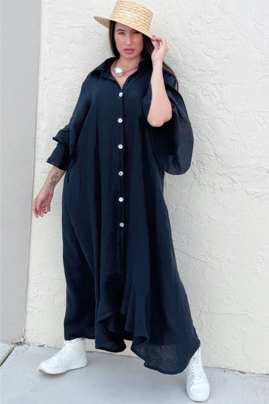Camisero lino botones volante