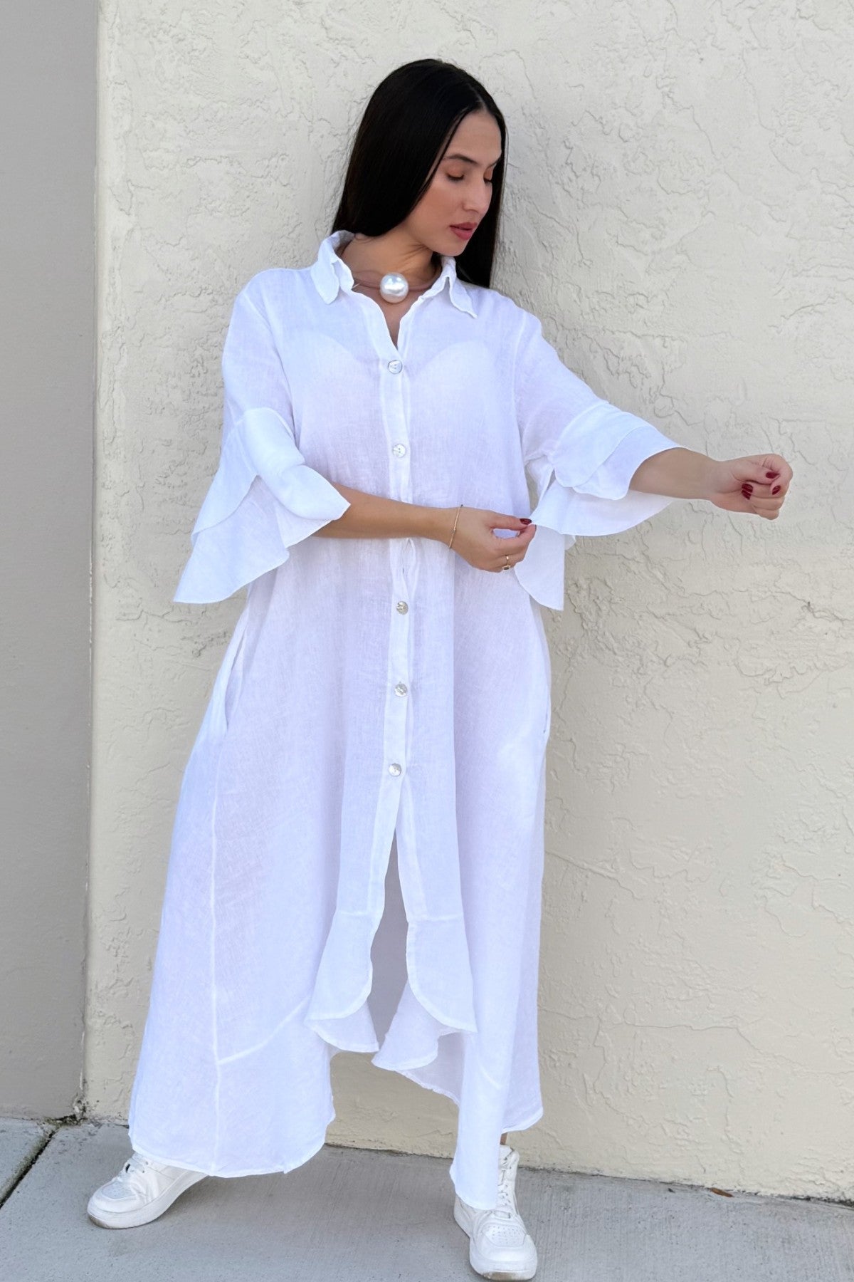 Camisero lino botones volante