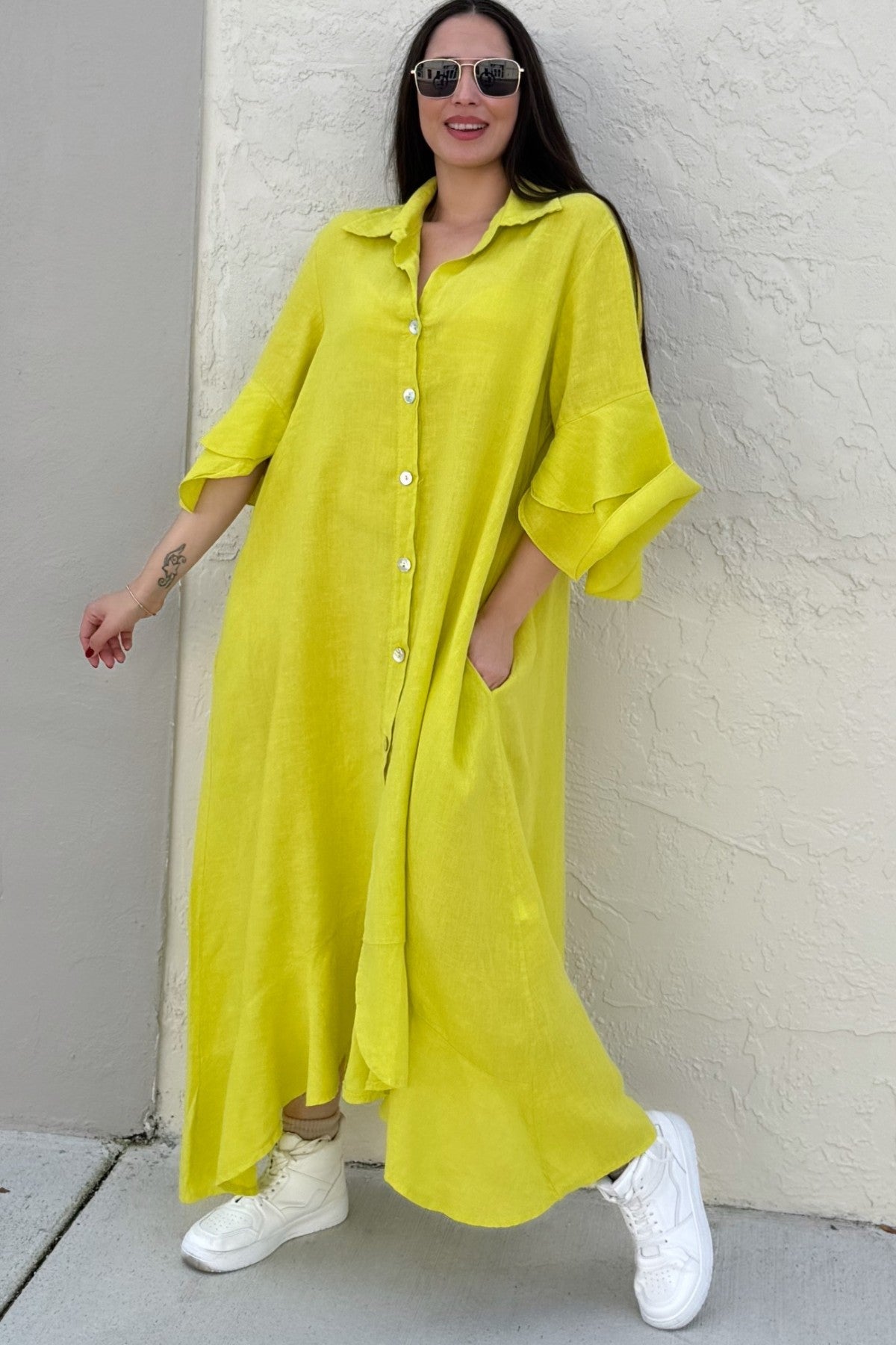 Camisero lino botones volante