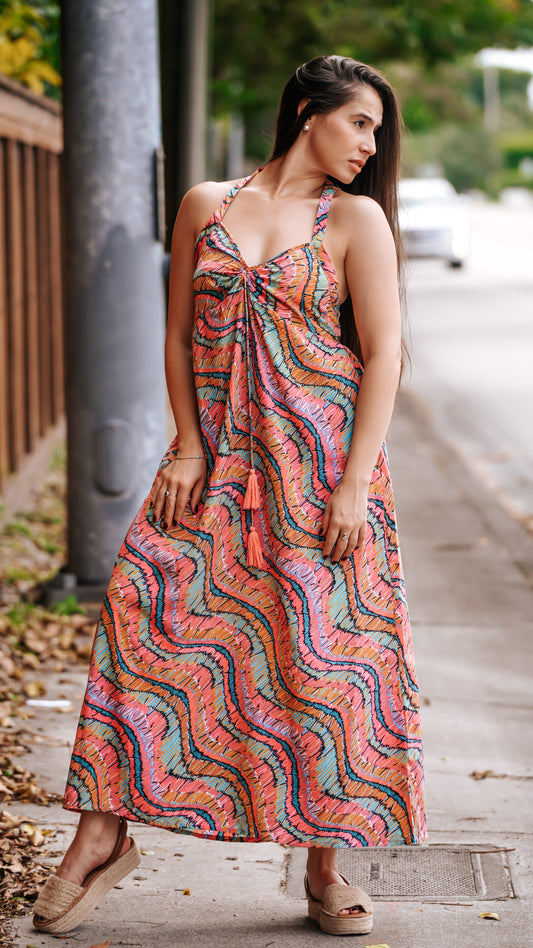 Vestido  de seda estampado arcoíris