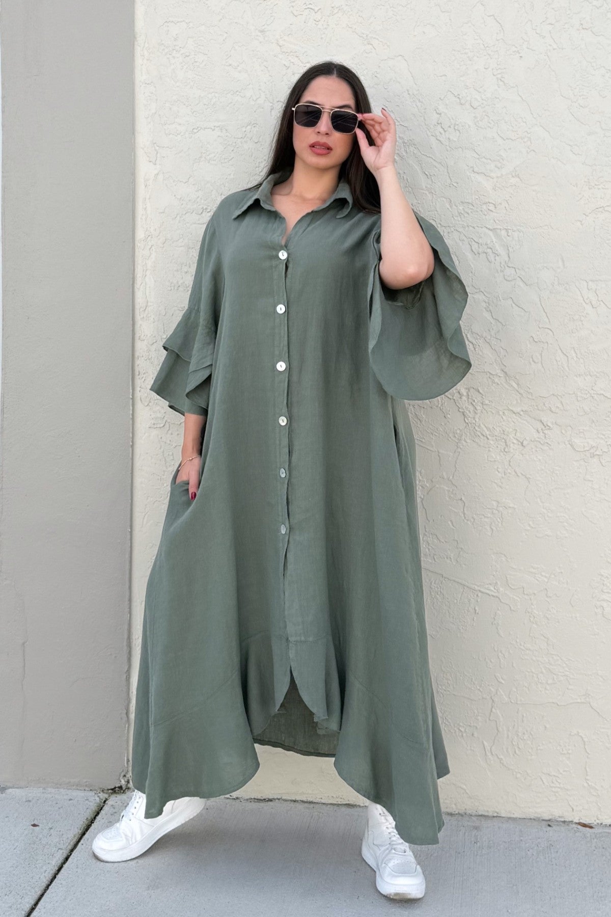 Camisero lino botones volante