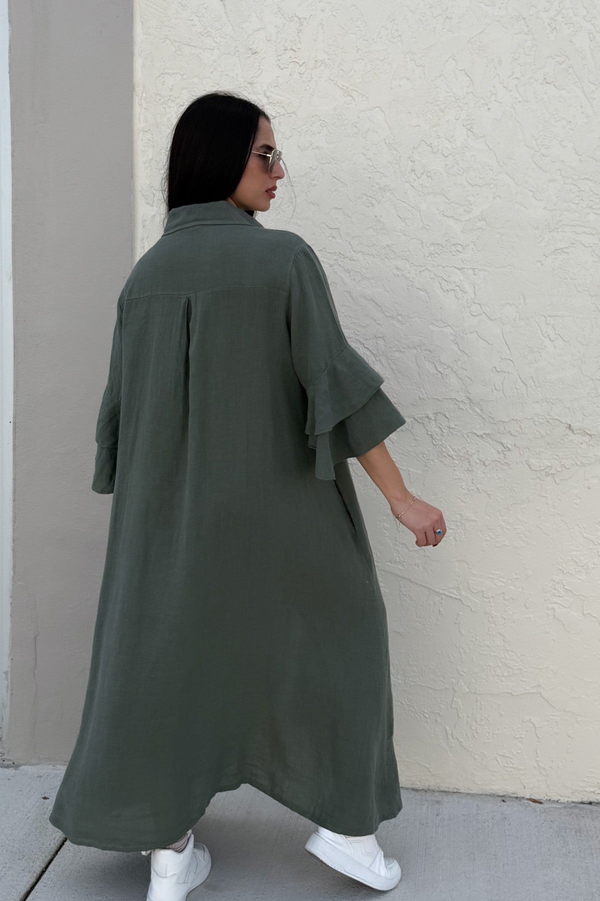 Camisero lino botones volante