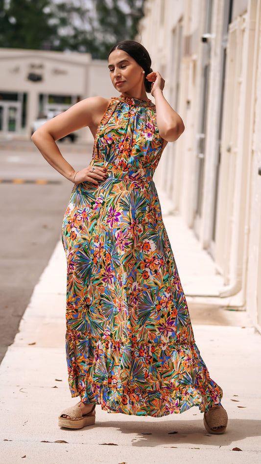 Vestido Andaluz estampado con espalda afuera