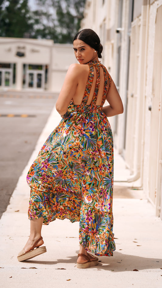 Vestido Andaluz estampado con espalda afuera
