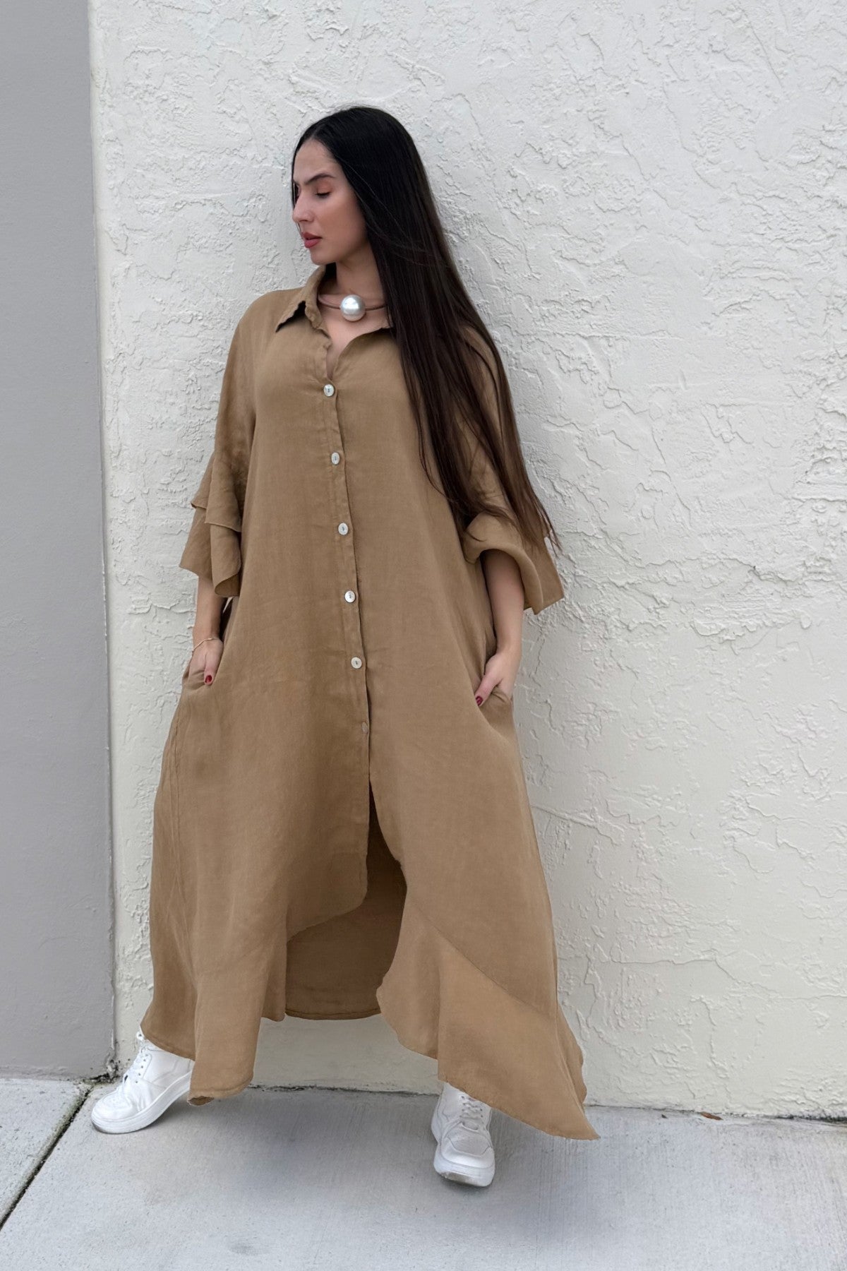 Camisero lino botones volante