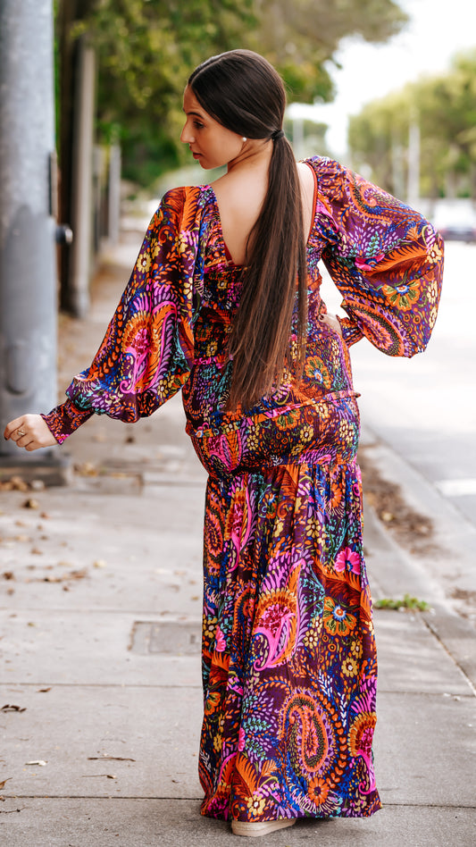 Vestido de seda Andaluz estampado pegado al cuerpo