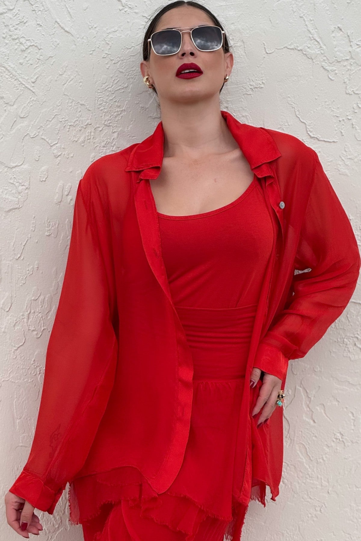 Camisa Caceres Rojo lino miami