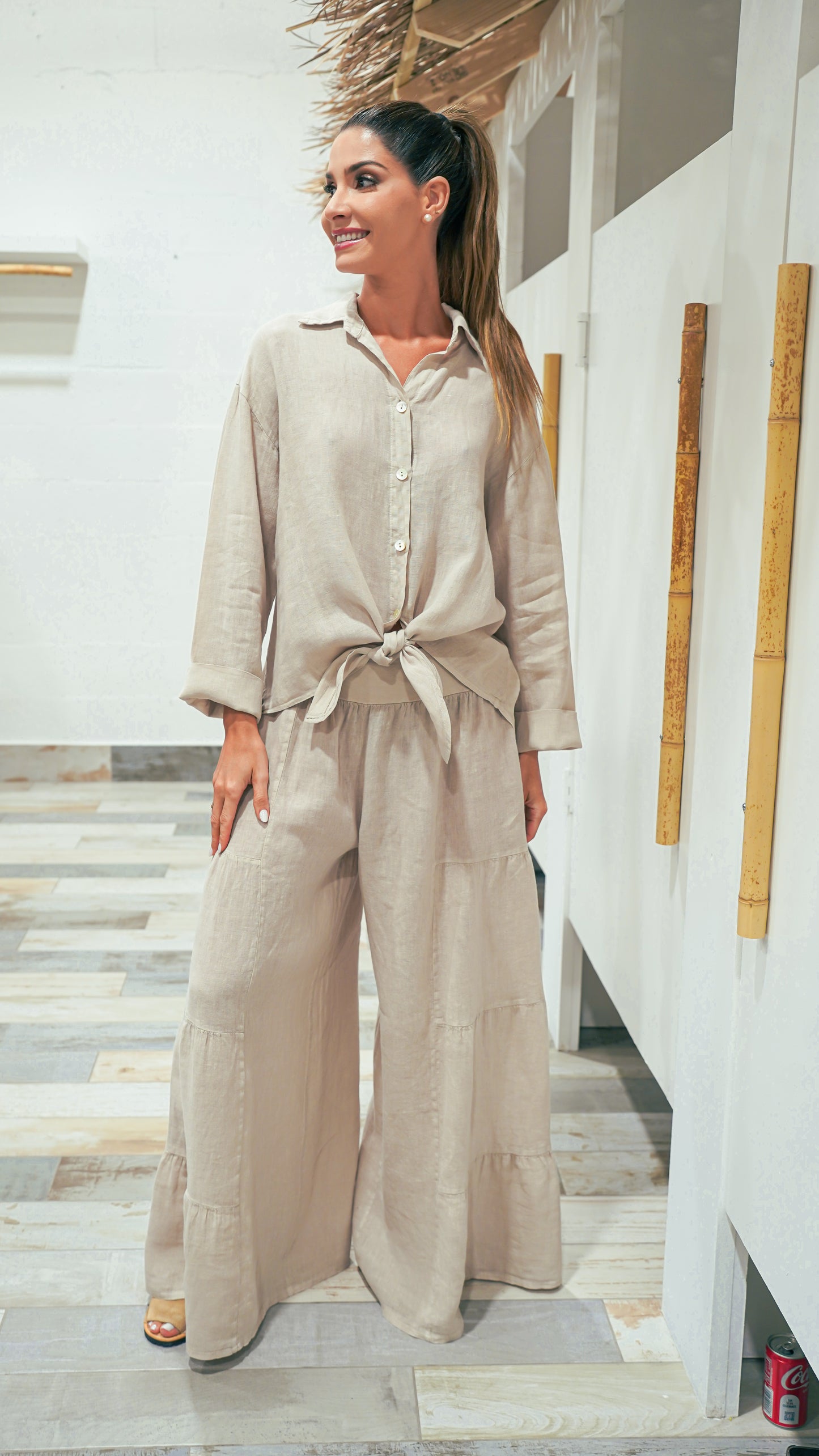 Pontevedra Blusa lino con crochet detras