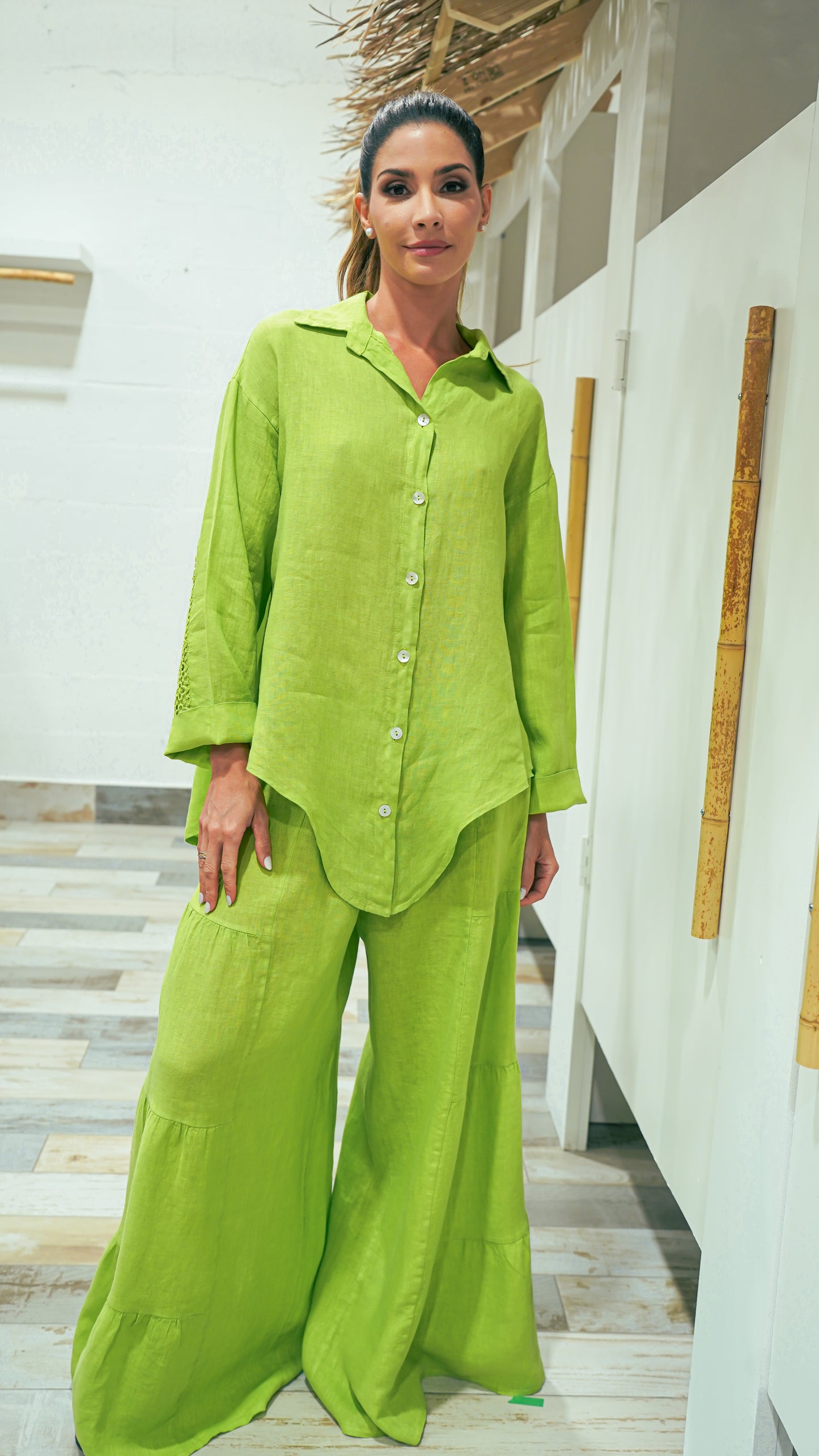 Pontevedra Blusa lino con crochet detras