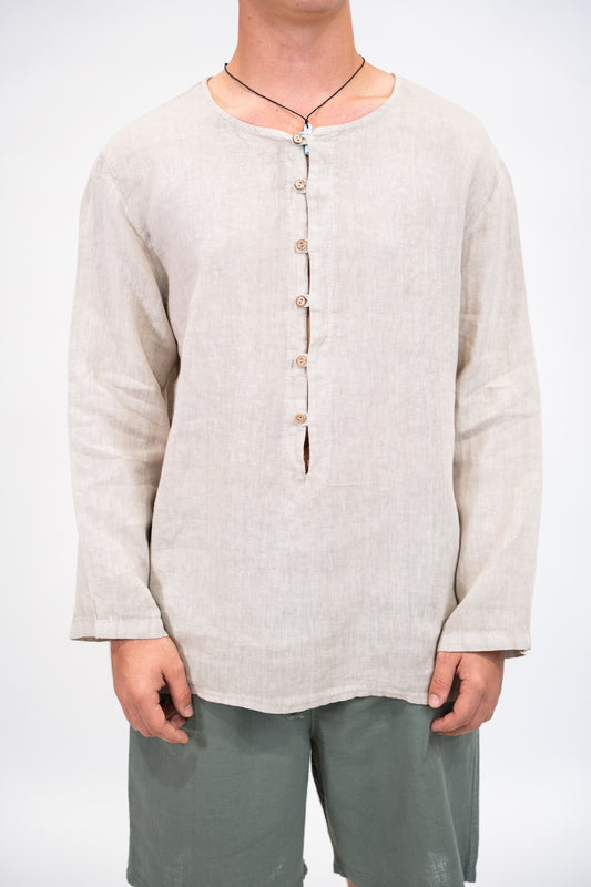 Camisa Hombre Ibiza beige detalle
