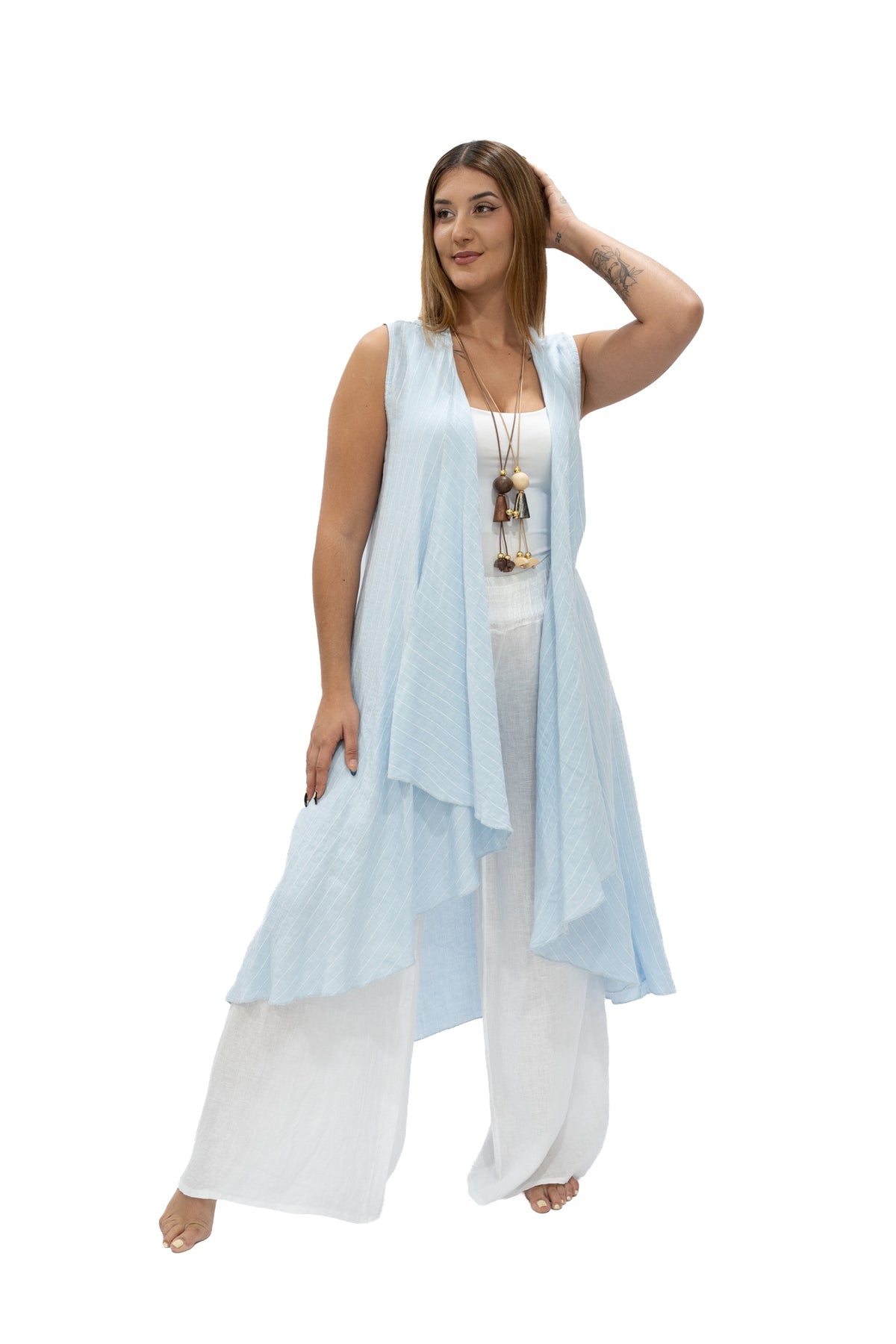 Chaleco Julia lino azul cielo