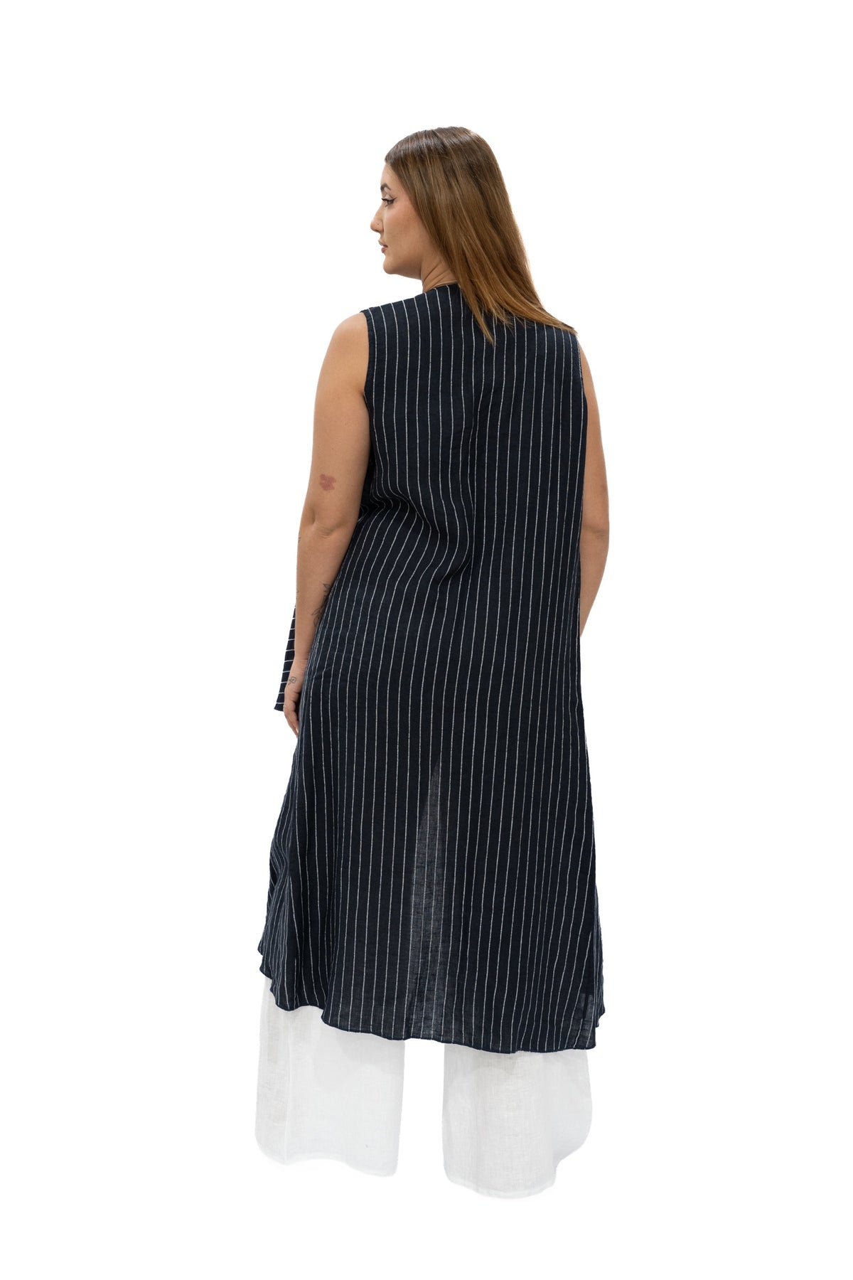 Chaleco Julia lino azul navy espalda