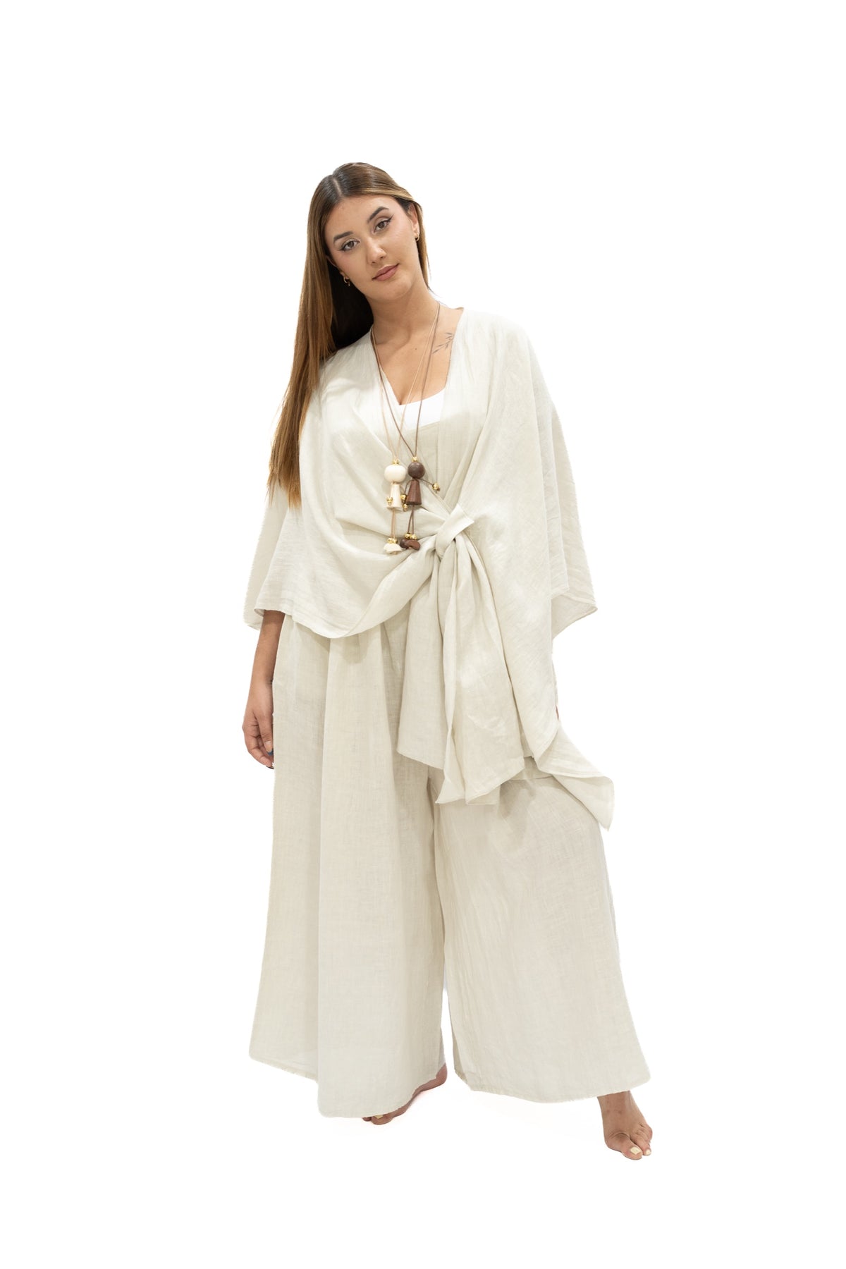 Set Túnica Chichi y Jumper Cira lino beige