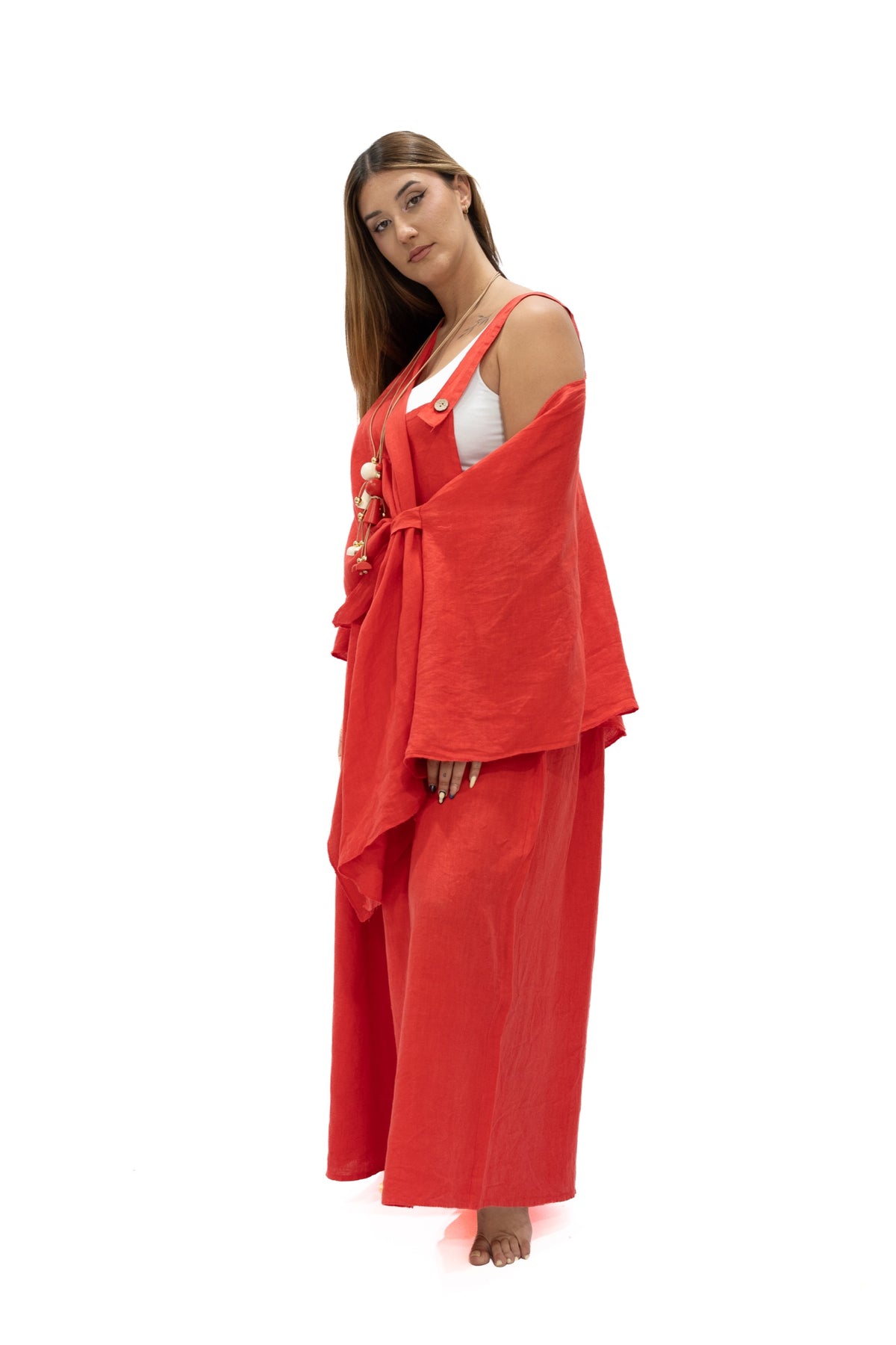Set Túnica Chichi y Jumper Cira lino coral