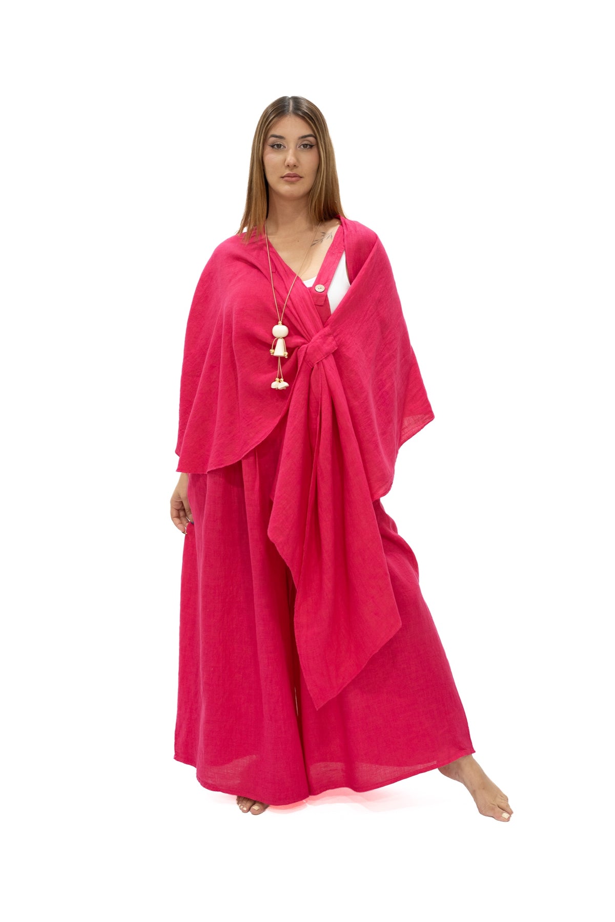 Set Túnica Chichi y Jumper Cira lino fucsia