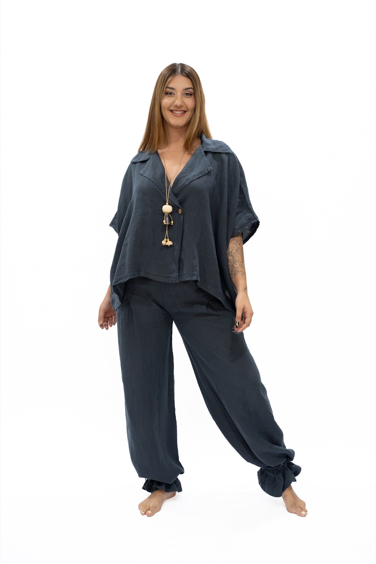 Top Kira lino navy