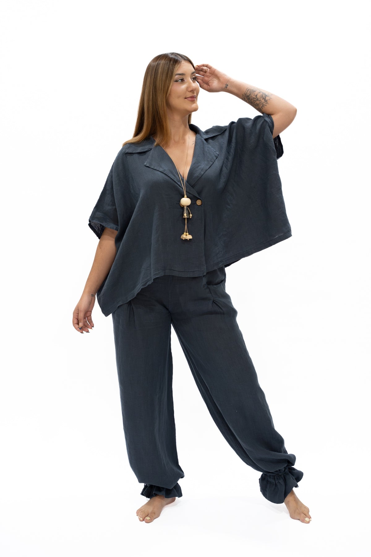 Top Kira lino navy