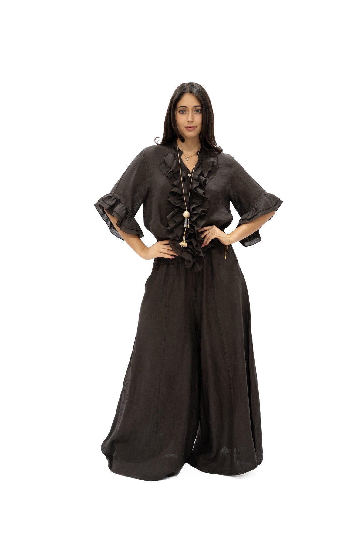 Top Marquesa lino chocolate
