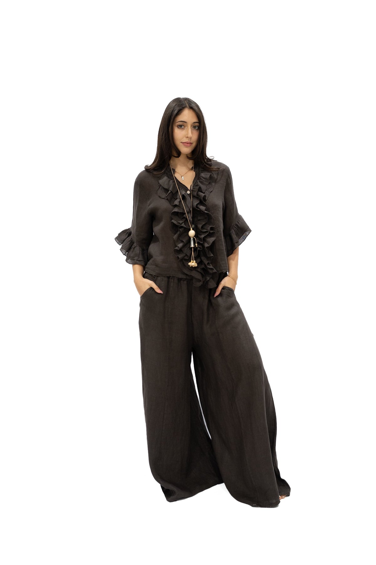 Top Marquesa lino chocolate