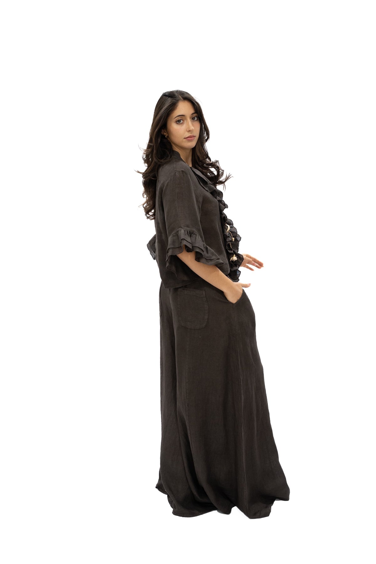 Top Marquesa lino chocolate lateral