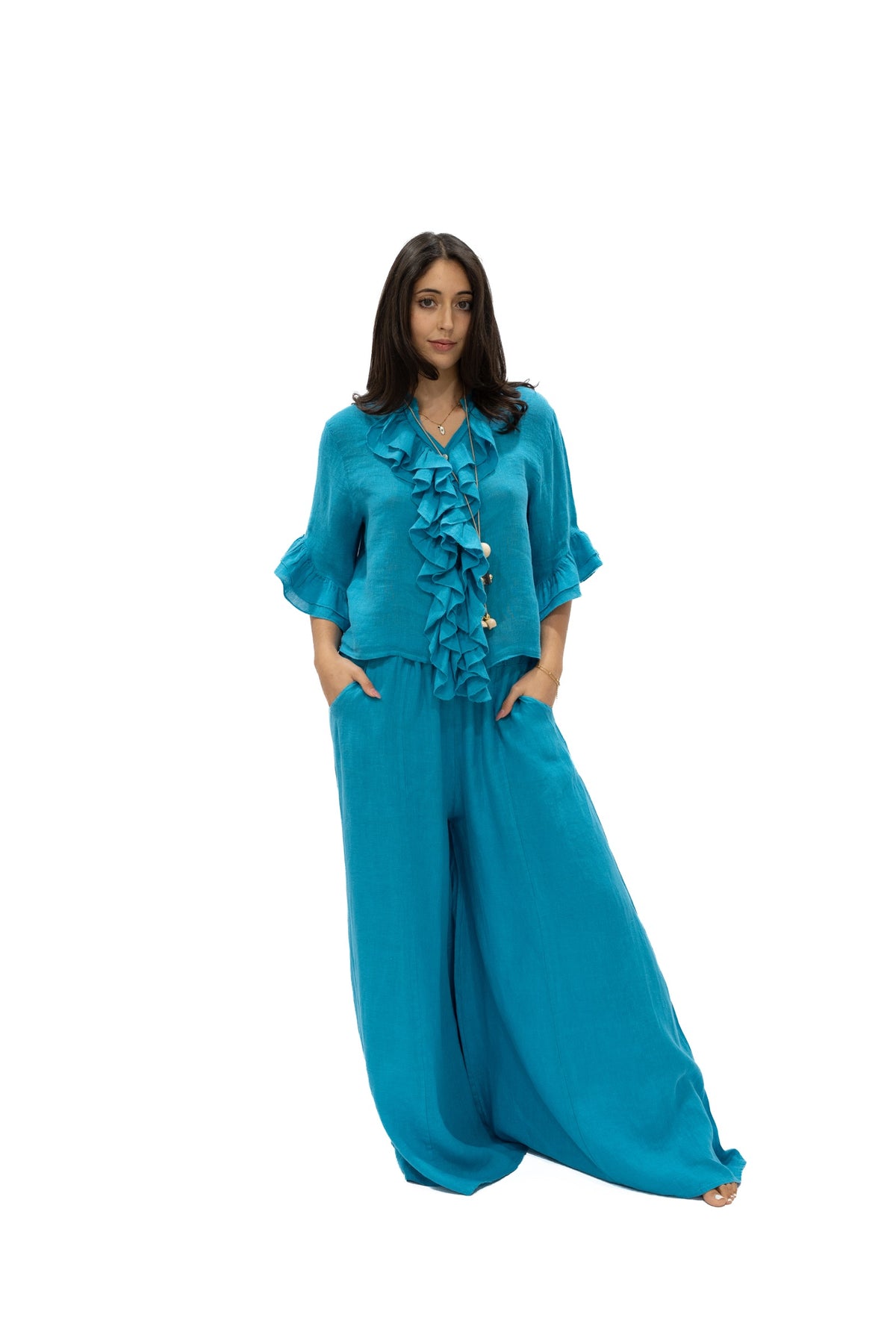 Top Marquesa lino turquesa