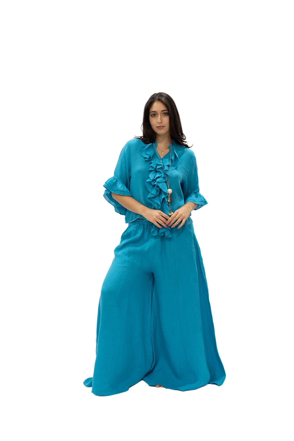 Top Marquesa lino turquesa