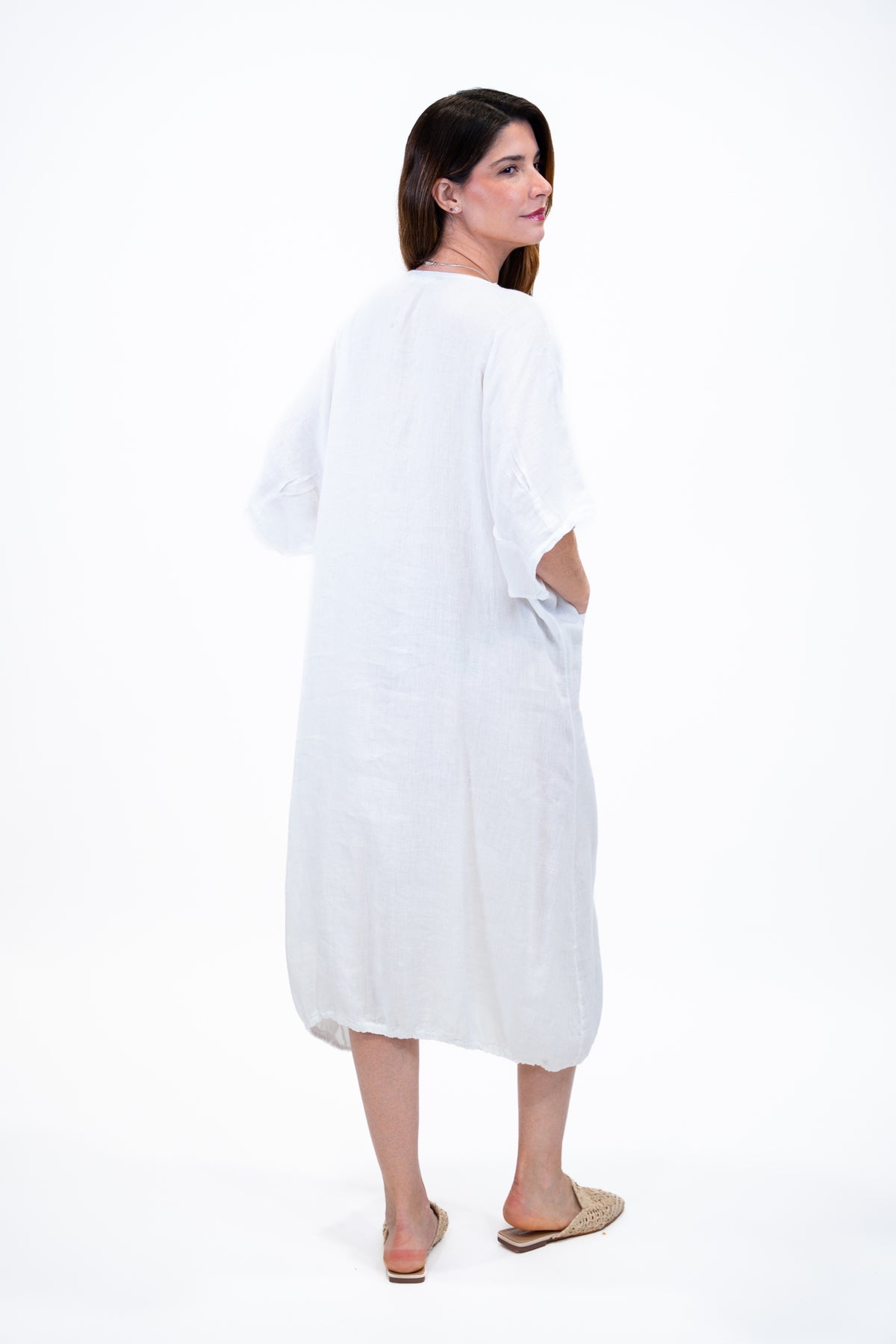 Vestido Alexandra lino blanco espalda