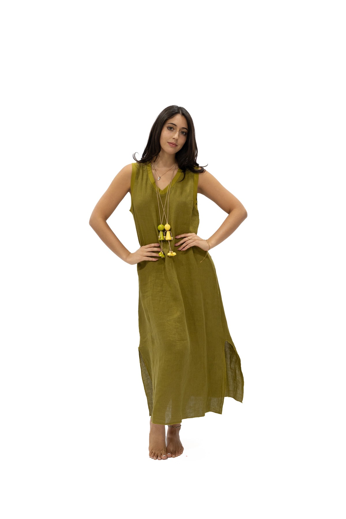 Vestido Madelyn lino laurel