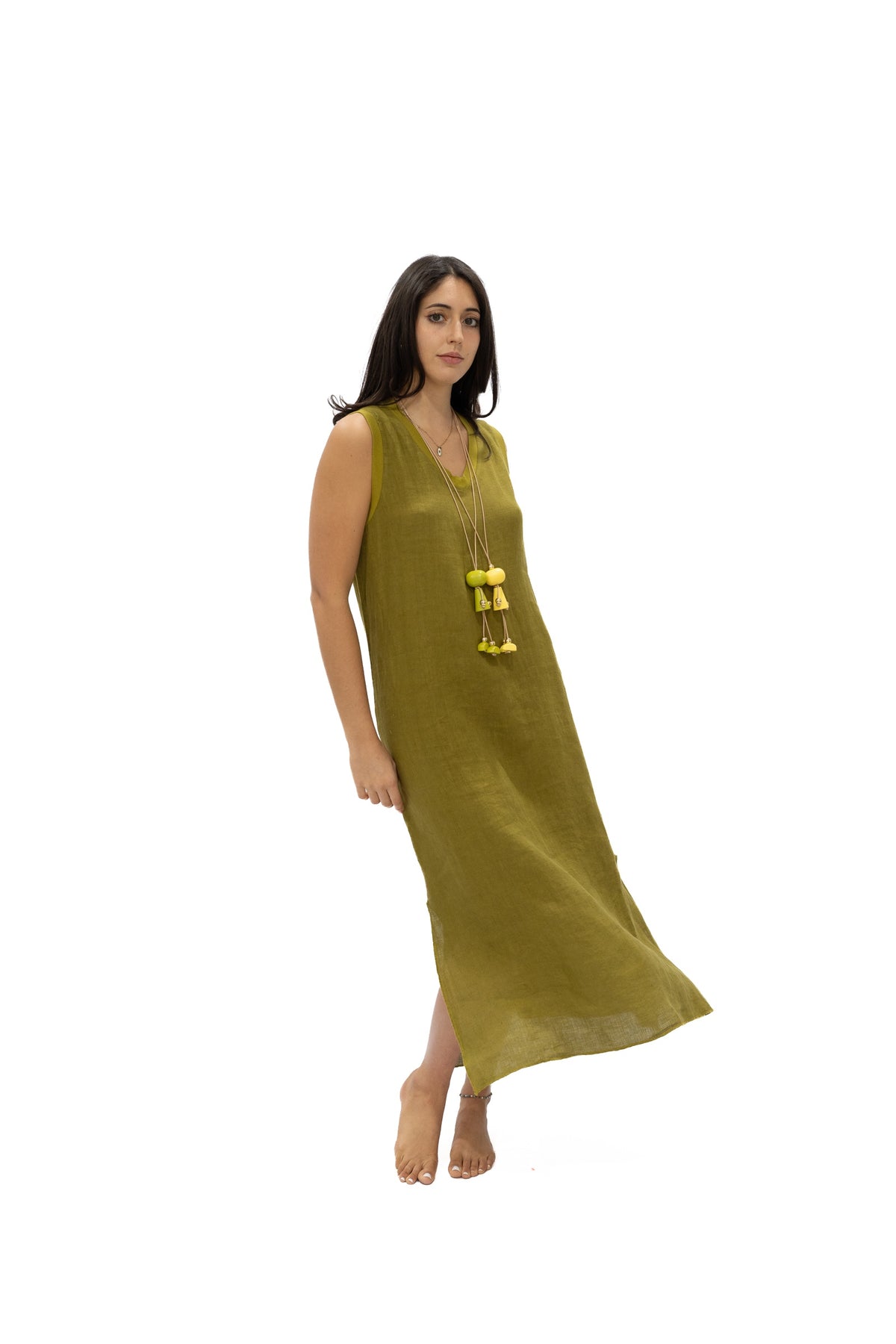 Vestido Madelyn lino laurel