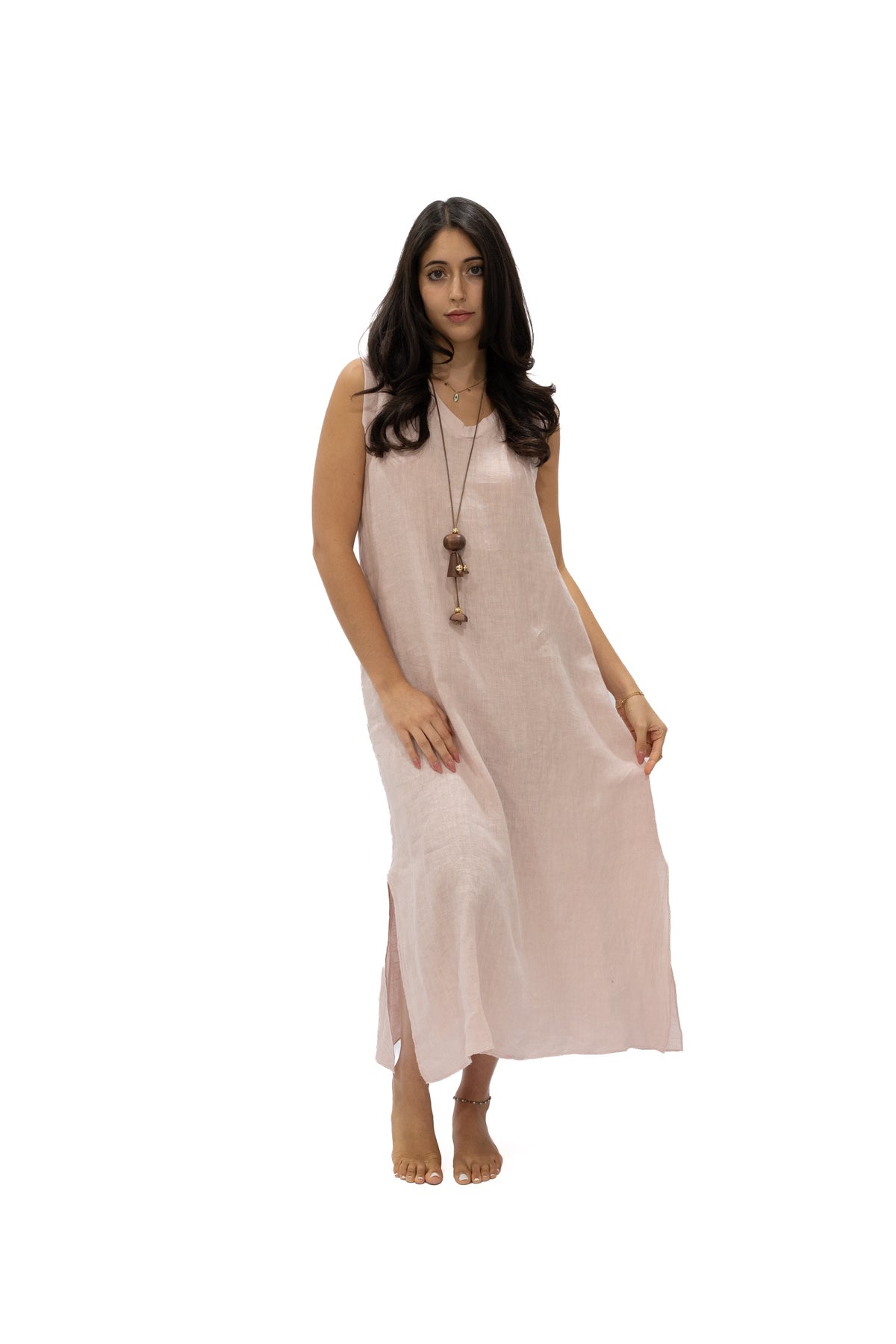 Vestido Madelyn lino rosa bebé
