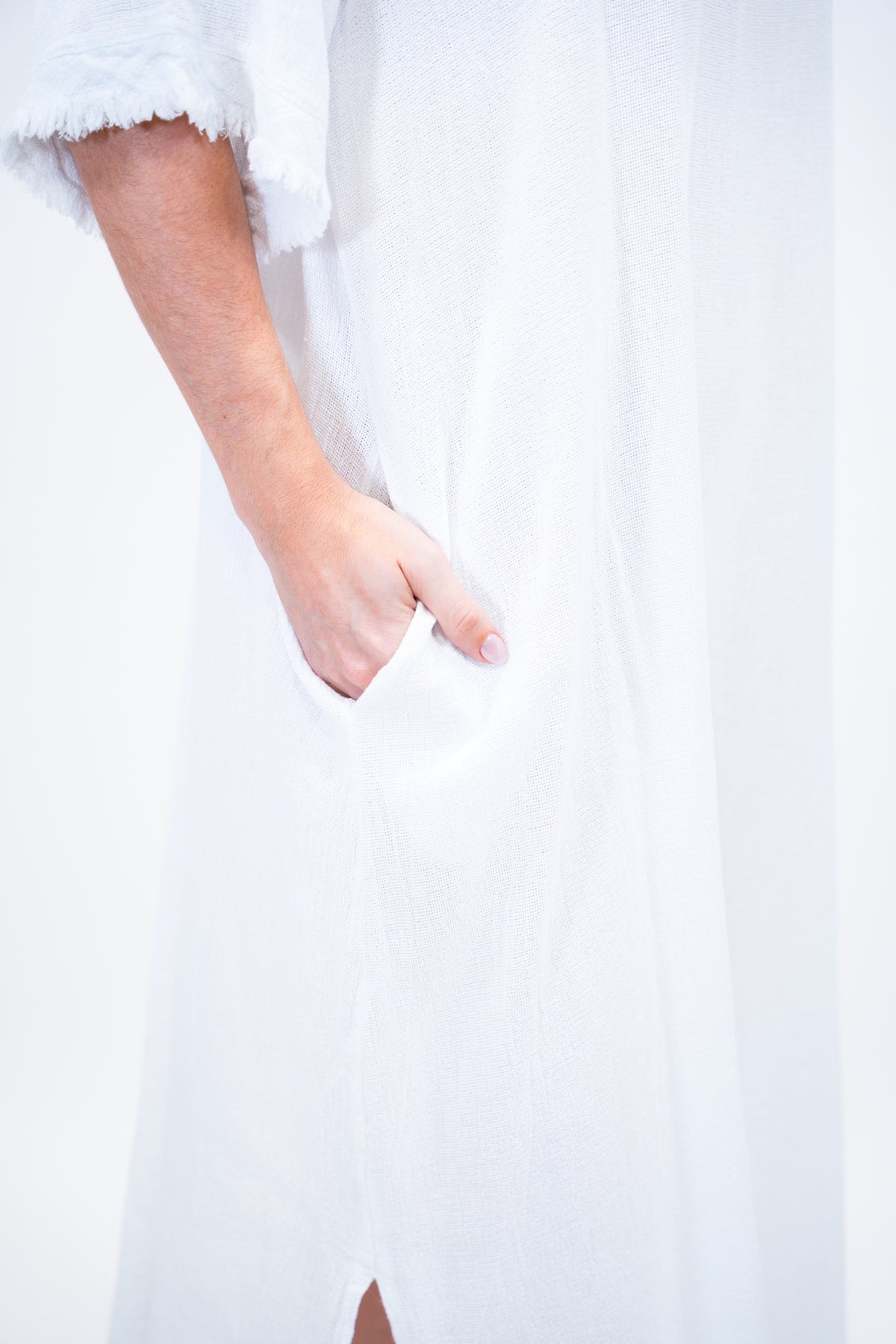 Vestido Talaia lino blanco bolsillo