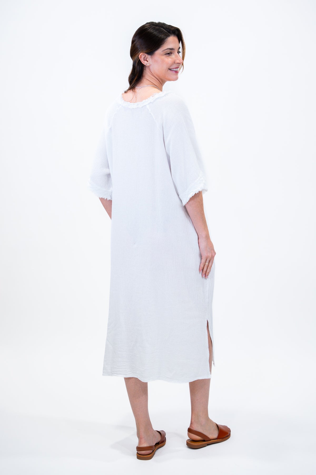 Vestido Talaia lino blanco espalda